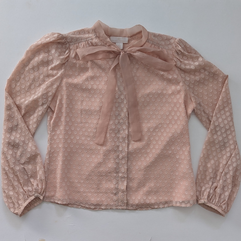 Rachel Parcell Blush Bow Blouse M